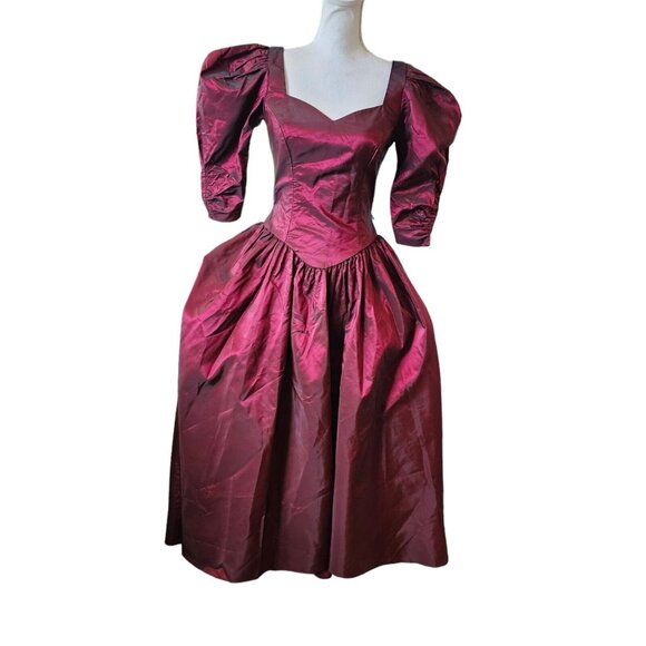 Vintage 90s Womens Size 4‎ Burgundy Irridescent Prom Formal Gown Dress Regency - Picture 2 of 13